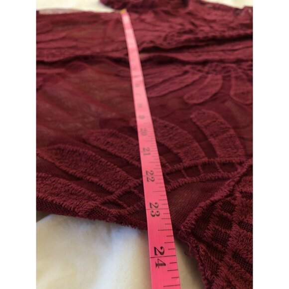 Francescas Lace Duster Kimono Cover-Up Womens OS Burgundy Boho Sheer Hippie Mesh - Picture 8 of 9